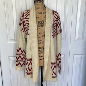 Pronto Cream & Red Long Open Cardigan Sweater